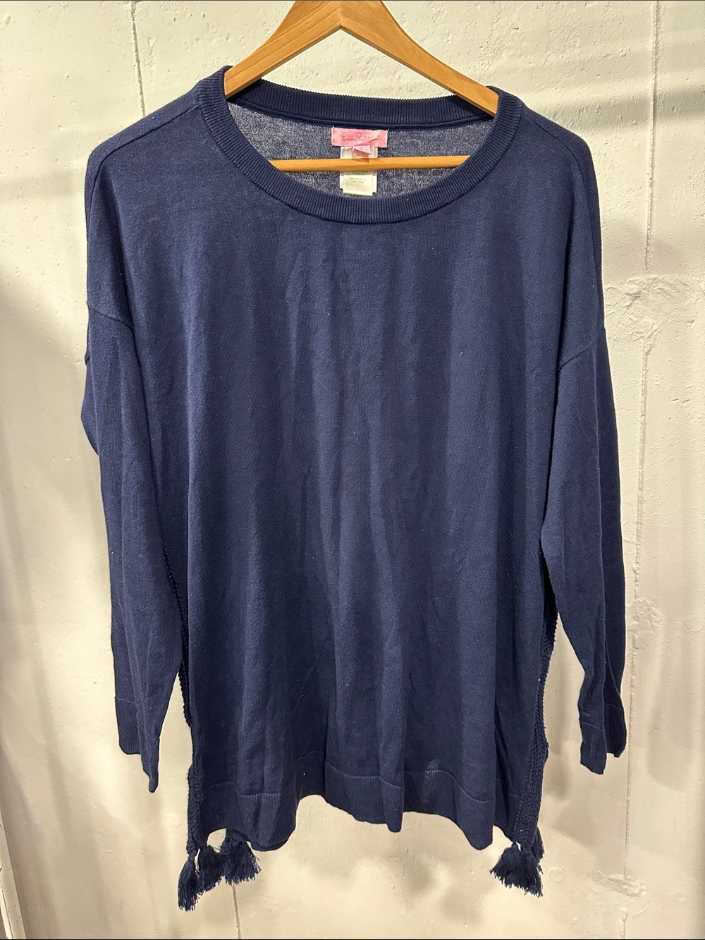Lilly Pulitzer Navy Crewneck Sweater with Side Tassels